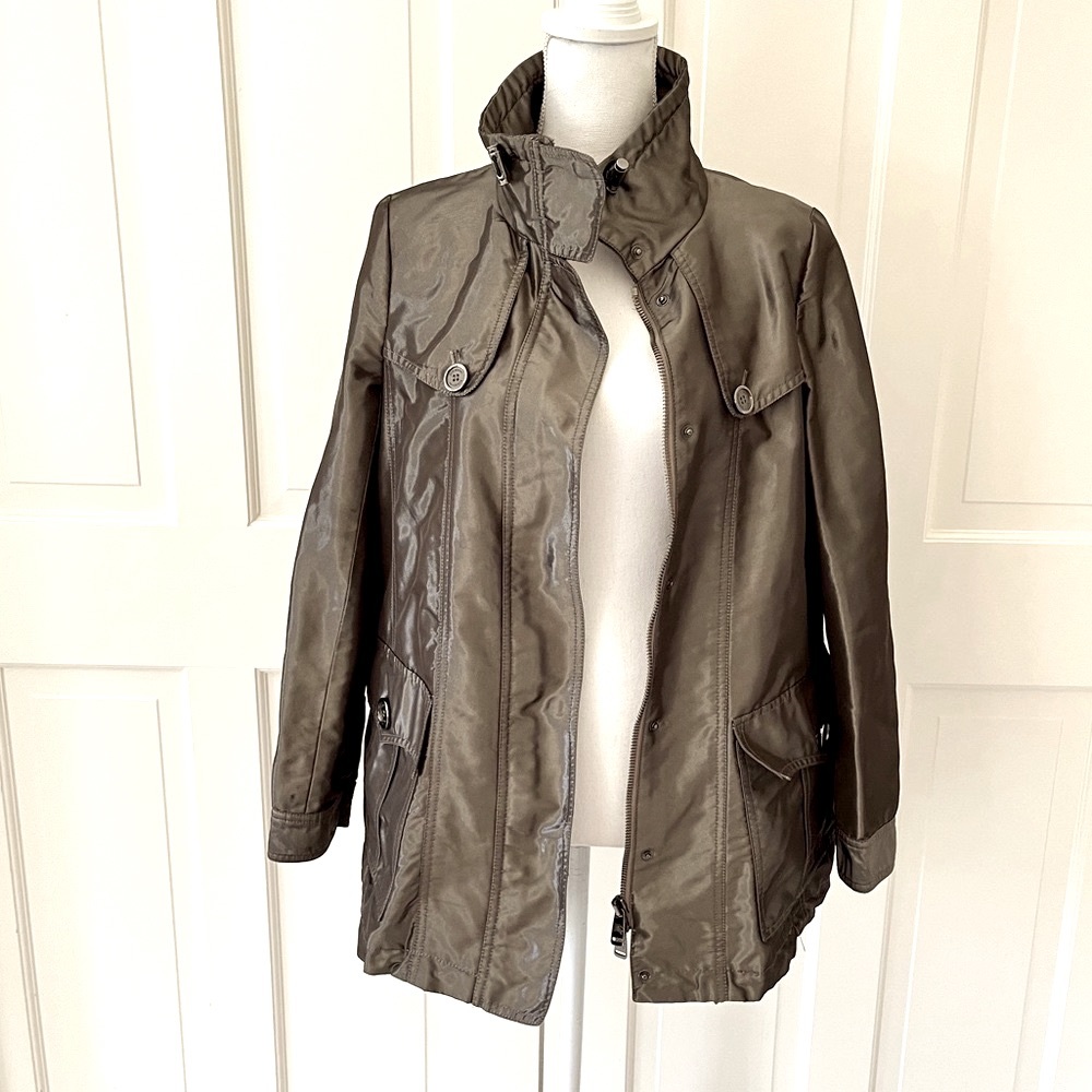 Burberry metallic beige taupe gray utility jacket 6